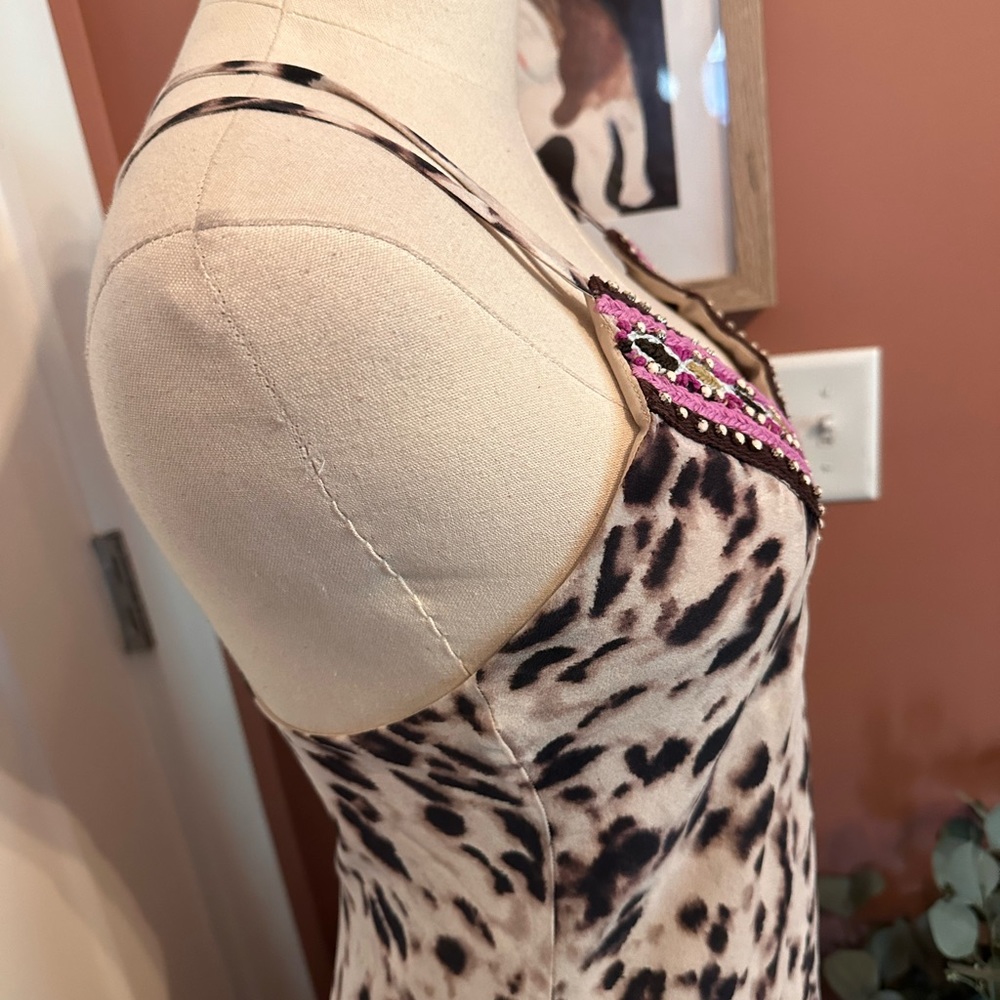 Haute Hippie leopard print embroidered vneck 100% silk crisscross S midi dress - Picture 7 of 16